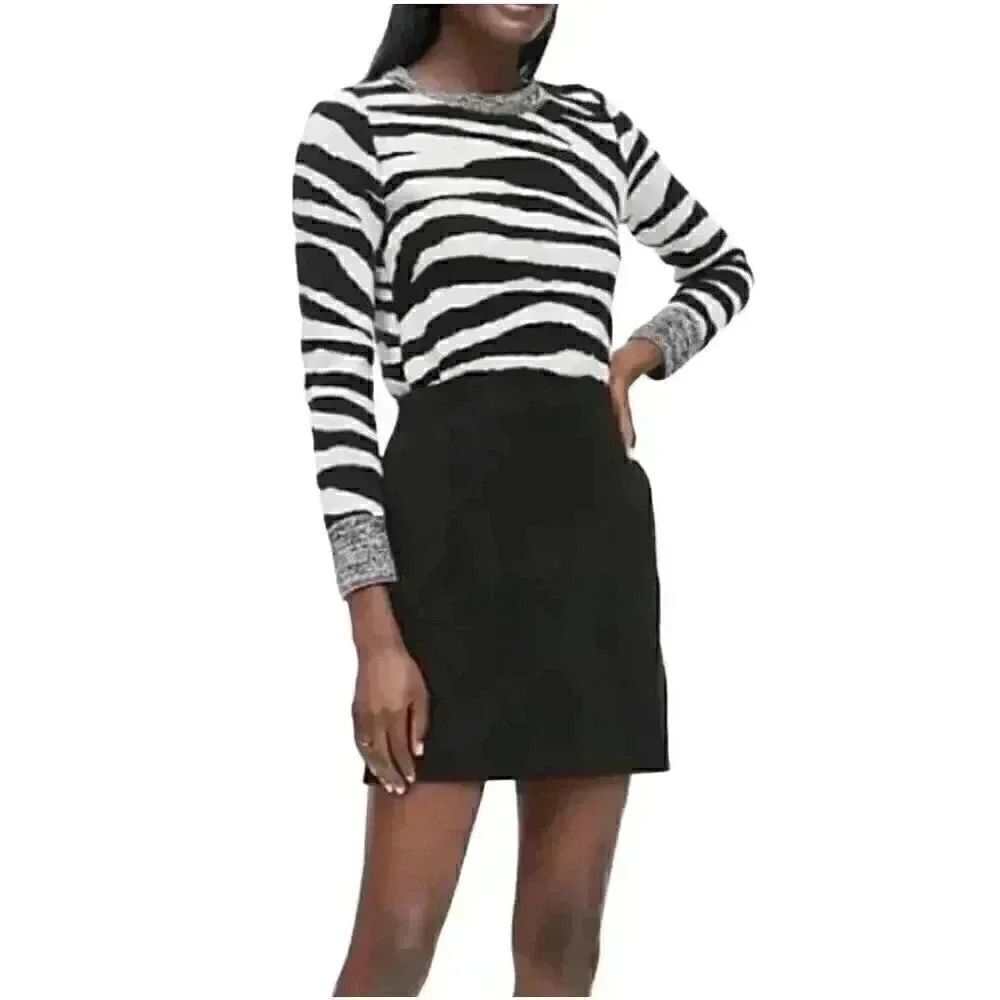 Banana Republic Women's Black & Ivory Italian Merino Wool Blend Zebra Knit Sweat
